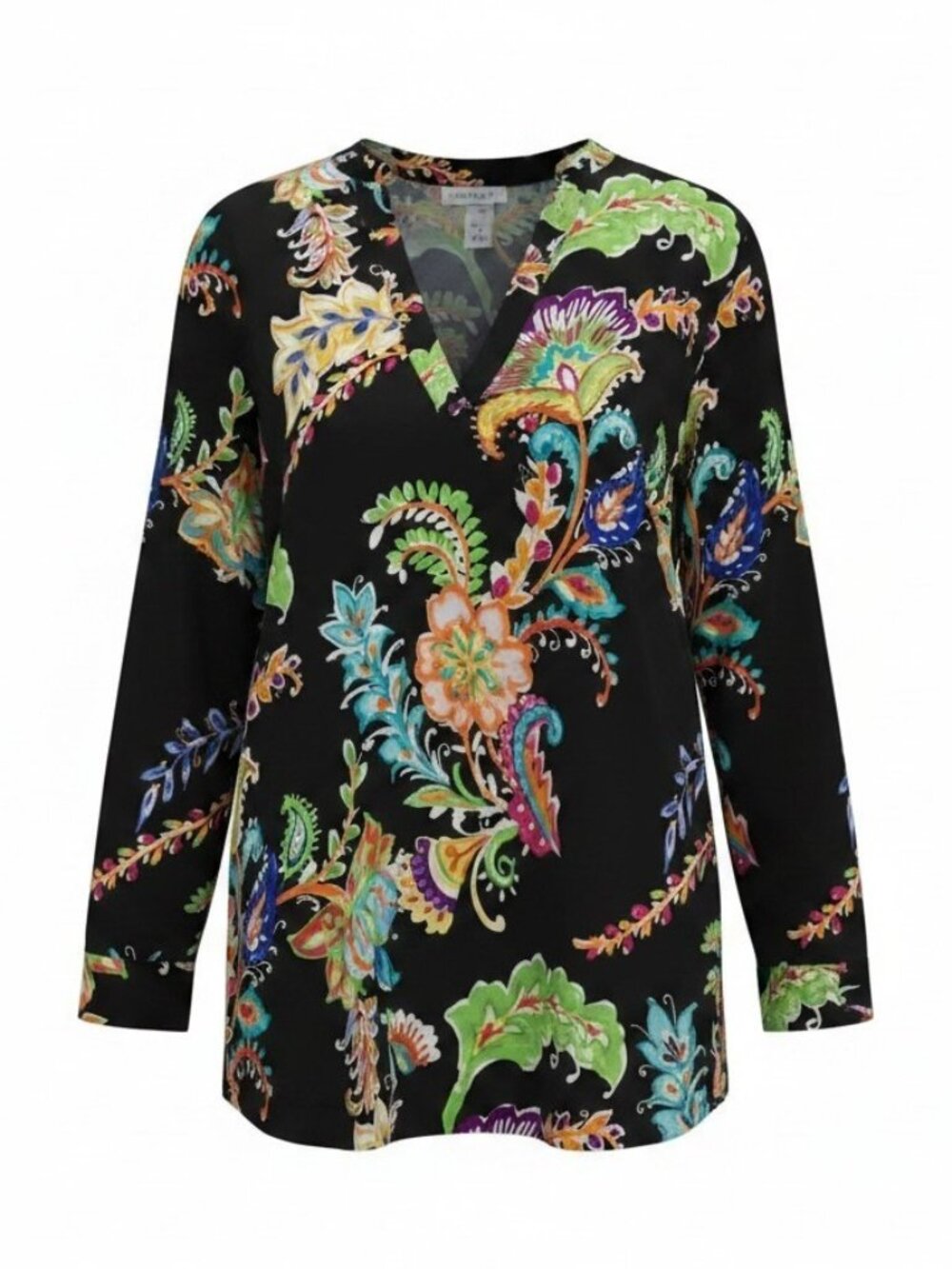 Lauren Ralph Lauren 1X Plus Paisley Tunic Blouse Black Multicolor V-Neck Boho